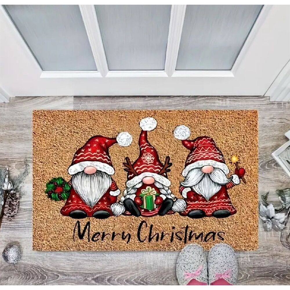 Merry Christmas Gnomes Doormat Festive Holiday Welcome Mat 60x40cm Winter Decor